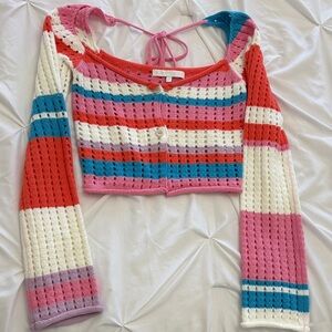 More to Come Colorful Crochet Crop Top Sweater